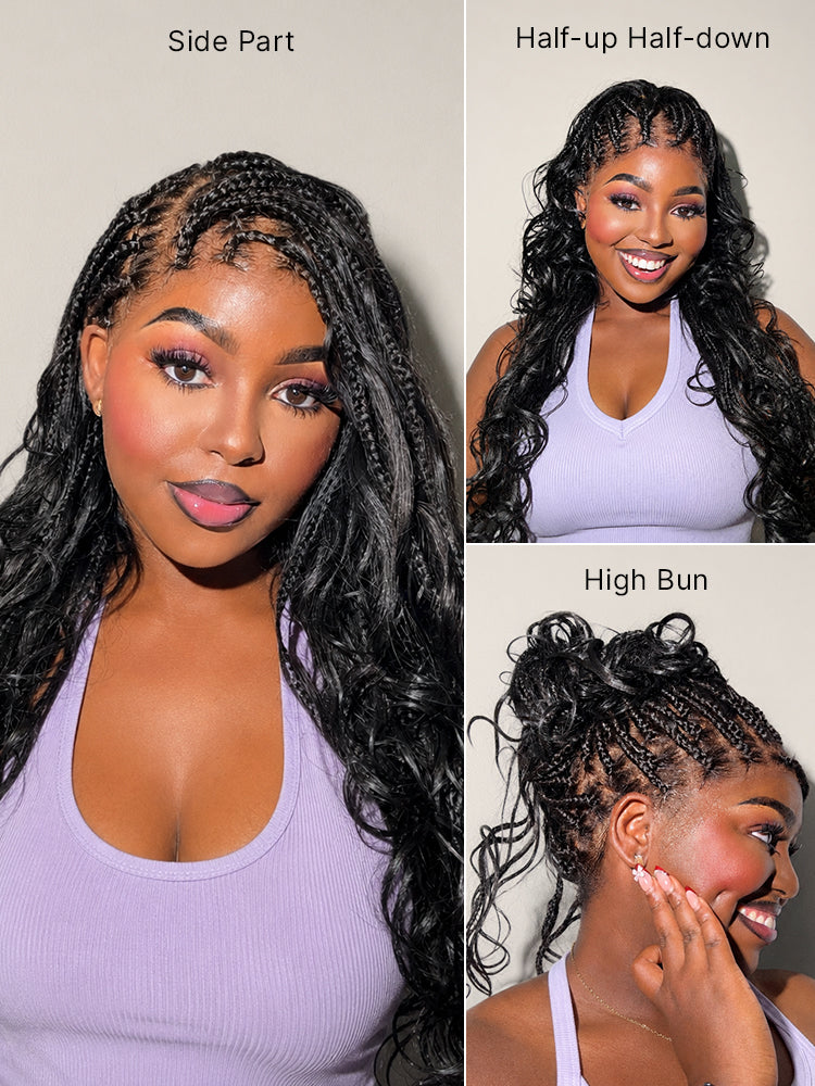 OwnScalp™ French Curl Knotless Boho Braids HD Full Lace Long Wig Flexi Fit Invisi Drawstring Cap - US Only