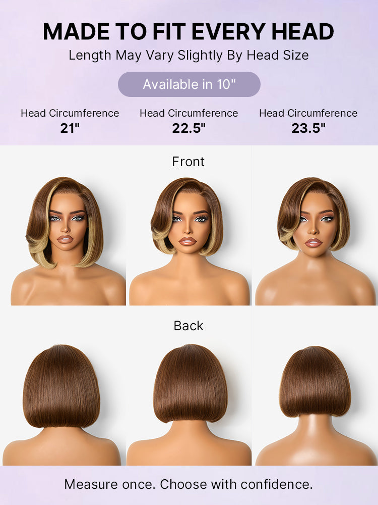 All-Day Comfort Honey Blonde Face-Framing Highlights Blow Out Layered Cut Glueless 5x5 Closure Lace Bob Wig Pre-cut Lace