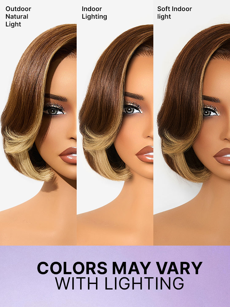 All-Day Comfort Honey Blonde Face-Framing Highlights Blow Out Layered Cut Glueless 5x5 Closure Lace Bob Wig Pre-cut Lace