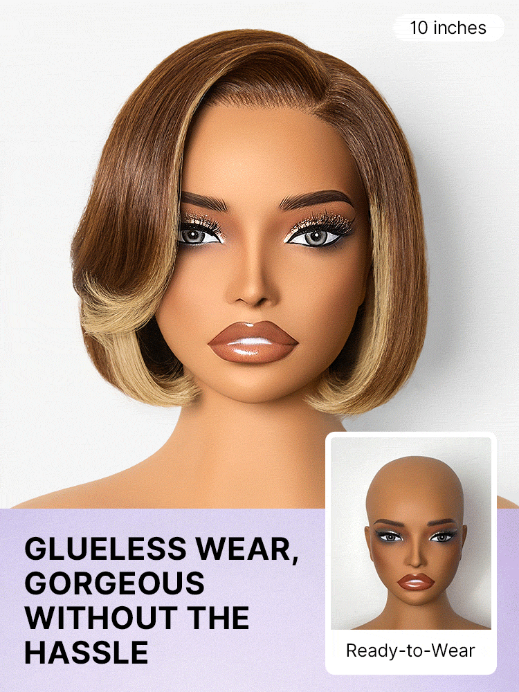 All-Day Comfort Honey Blonde Face-Framing Highlights Blow Out Layered Cut Glueless 5x5 Closure Lace Bob Wig Pre-cut Lace