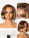 All-Day Comfort Honey Blonde Face-Framing Highlights Blow Out Layered Cut Glueless 5x5 Closure Lace Bob Wig Pre-cut Lace