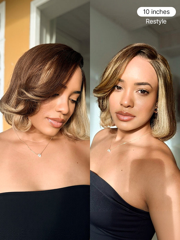 All-Day Comfort Honey Blonde Face-Framing Highlights Blow Out Layered Cut Glueless 5x5 Closure Lace Bob Wig Pre-cut Lace