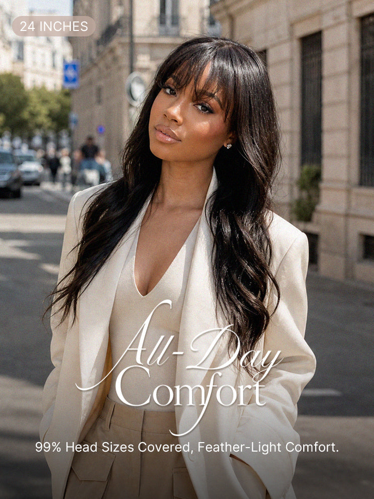Luvme All-Day Comfort™ Wig 180% Density Loose Body Wave Glueless 7x6 Closure HD Lace Human Hair Wig with Bangs Pre-Cut Lace