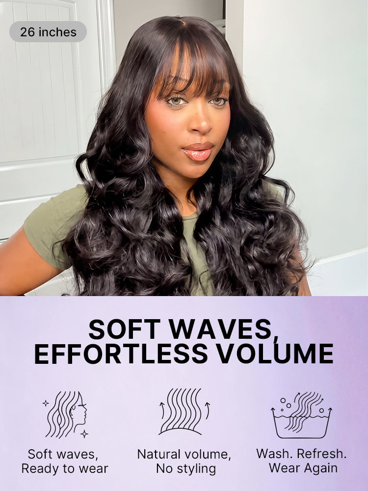 Luvme All-Day Comfort™ Wig 180% Density Loose Body Wave Glueless 7x6 Closure HD Lace Human Hair Wig with Bangs Pre-Cut Lace