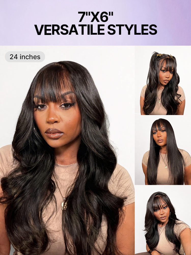 Luvme All-Day Comfort™ Wig 180% Density Loose Body Wave Glueless 7x6 Closure HD Lace Human Hair Wig with Bangs Pre-Cut Lace