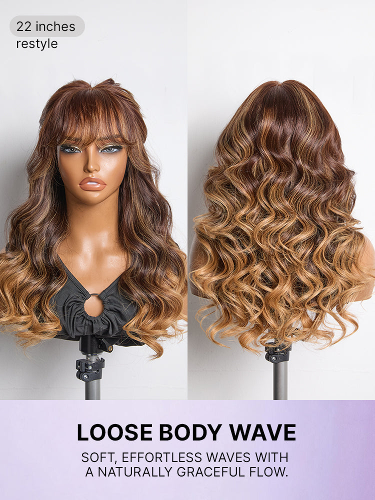 Luvme All-Day Comfort™ Wig 180% Density Loose Body Wave Glueless 7x6 Closure HD Lace Human Hair Wig with Bangs Pre-Cut Lace