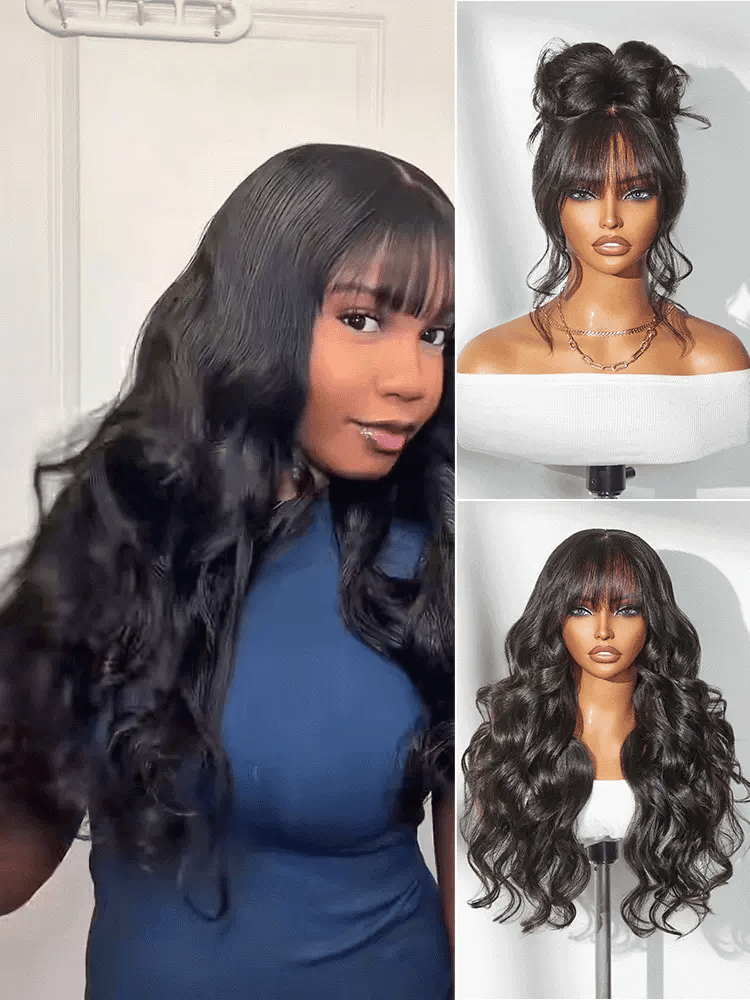 Luvme All-Day Comfort™ Wig 180% Density Loose Body Wave Glueless 7x6 Closure HD Lace Human Hair Wig with Bangs Pre-Cut Lace