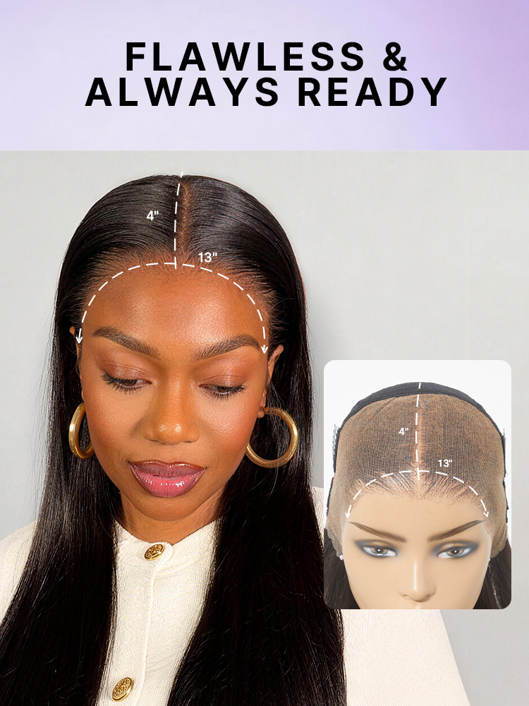 PreMax Wigs | Super Natural Hairline Silky Straight Glueless 13x4 Frontal Lace Wig Human Hair Pre-Cut Lace