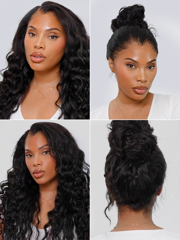 Water Wave 360 Lace Flexi-Fit Invisi Drawstring Cap Long Wig 100% Human Hair Pre-bleached & Pre-plucked & Pre-Cut Lace