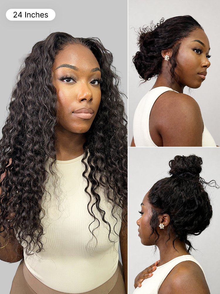 Water Wave 360 Lace Flexi-Fit Invisi Drawstring Cap Long Wig 100% Human Hair Pre-bleached & Pre-plucked & Pre-Cut Lace