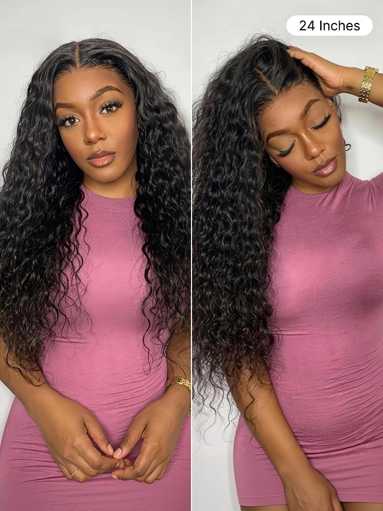 Water Wave 360 Lace Flexi-Fit Invisi Drawstring Cap Long Wig 100% Human Hair Pre-bleached & Pre-plucked & Pre-Cut Lace