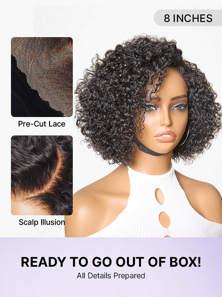 Weekly Special | Trendy Short Cut Curly Minimalist HD Lace Glueless Side Part Wig 100% Human Hair