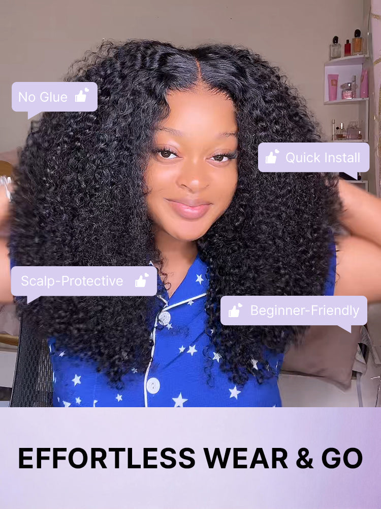 Beginner Friendly 200% Density Glueless 5x5 Closure Pre-Cut Lace Afro Curly Wig One Size Fits All Cap