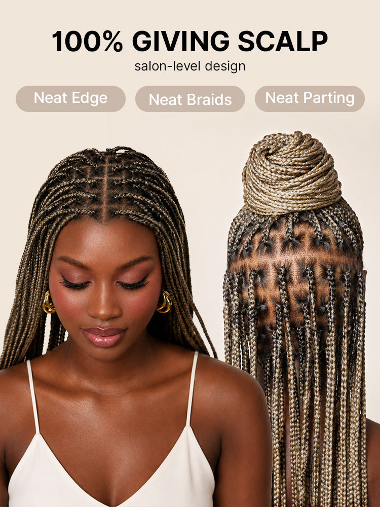 OwnScalp™ 613 Blonde Lightweight Salon-Like Braids with a Real Scalp Look Full HD Lace Knotless Box Braided Wig Drawstring Cap - US Only