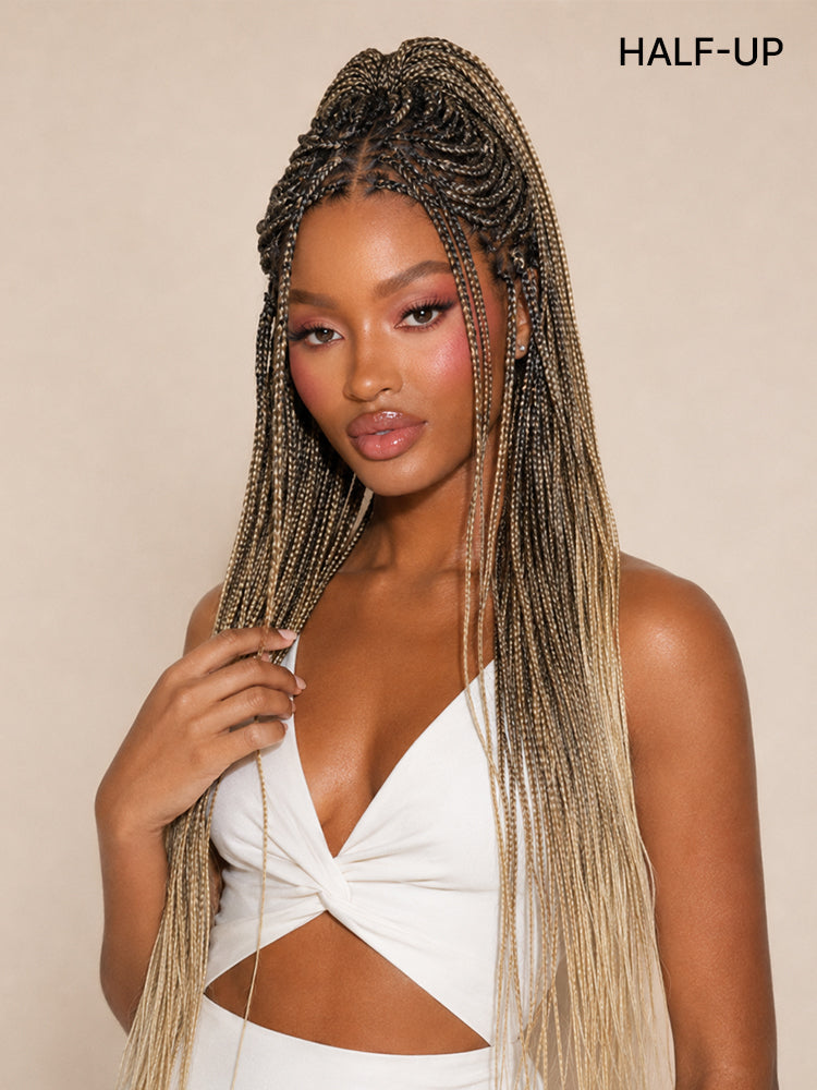 OwnScalp™ 613 Blonde Lightweight Salon-Like Braids with a Real Scalp Look Full HD Lace Knotless Box Braided Wig Drawstring Cap - US Only