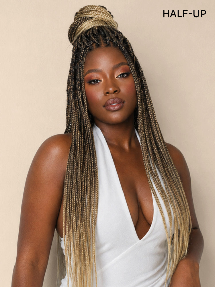 OwnScalp™ 613 Blonde Lightweight Salon-Like Braids with a Real Scalp Look Full HD Lace Knotless Box Braided Wig Drawstring Cap - US Only