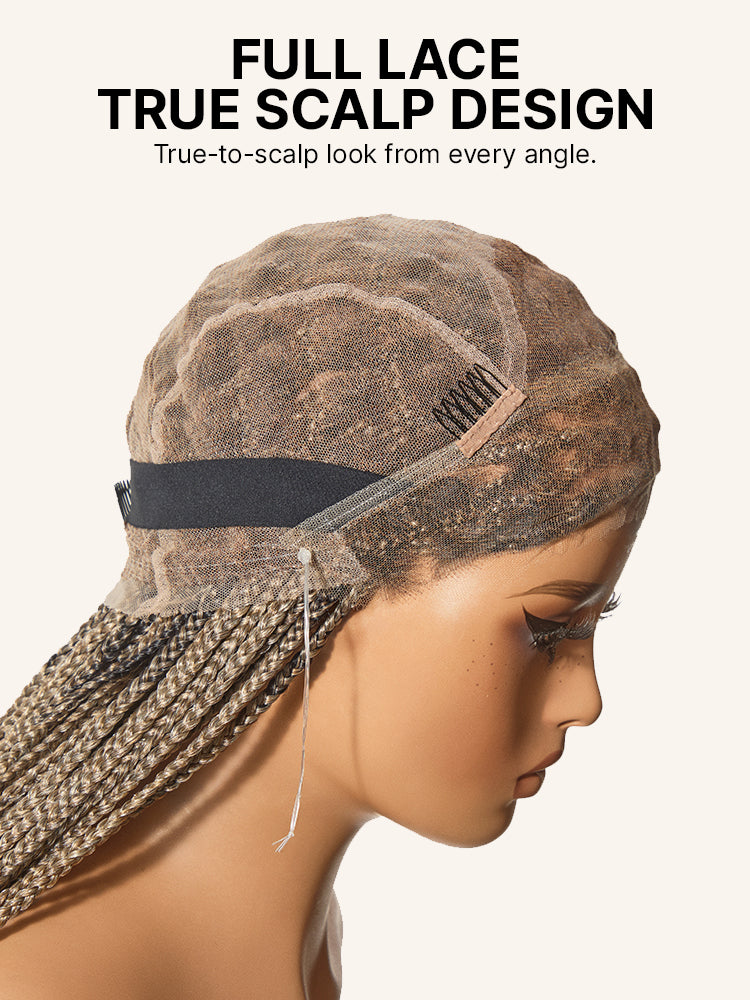 OwnScalp™ 613 Blonde Lightweight Salon-Like Braids with a Real Scalp Look Full HD Lace Knotless Box Braided Wig Drawstring Cap - US Only