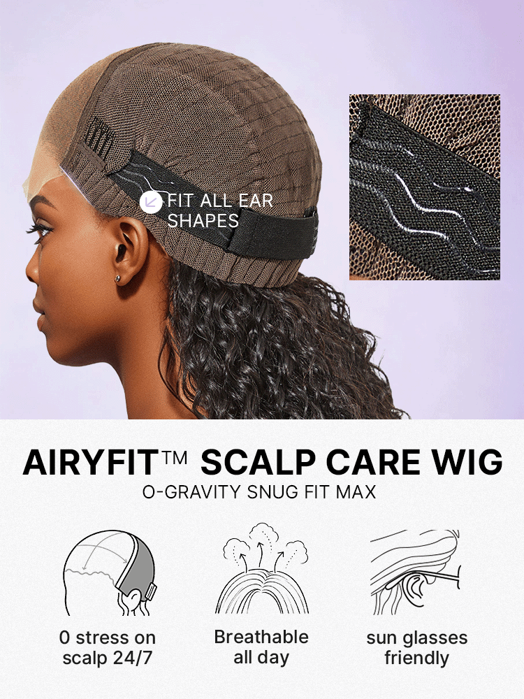AiryFit™ Scalp Care Wigs | Effortless Water Wave Snugfit Glueless 5x5 Closure Pre-Cut Lace Curly Wig