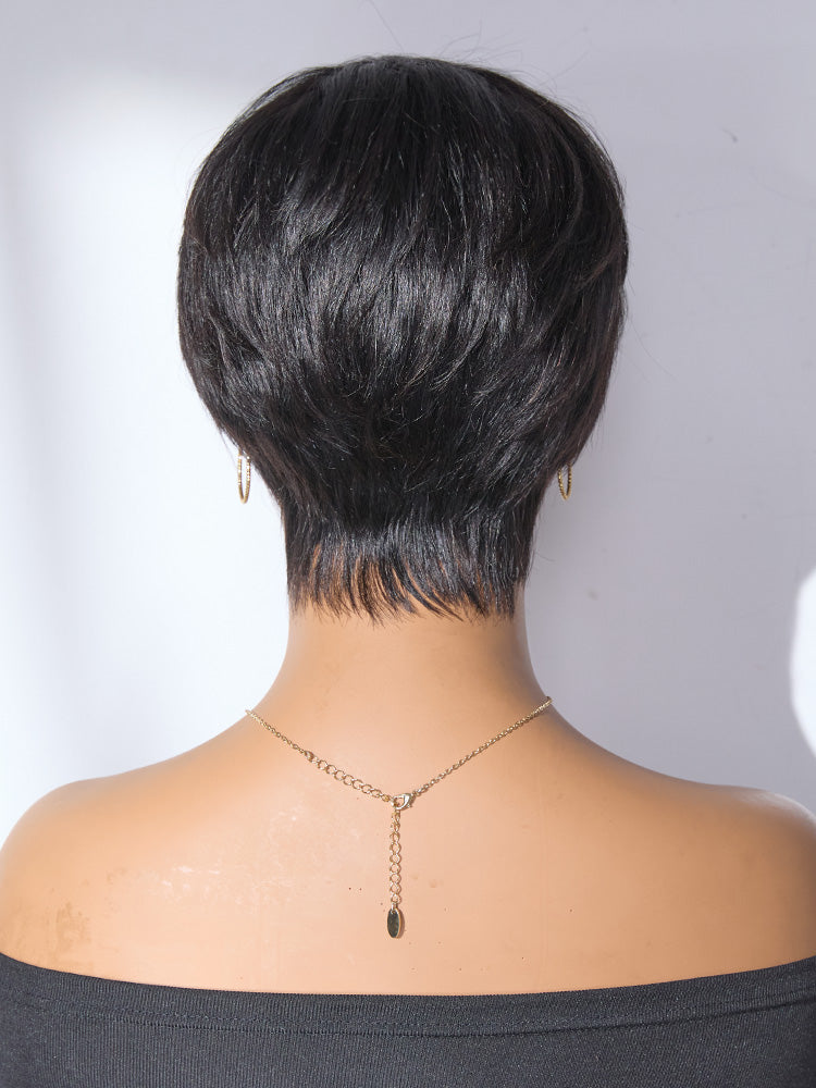 Throw On & Go Short Cut with Bangs Wig Ultra Comfort Skin-Like Soft Care Glueless Wig Hair Loss Friendly