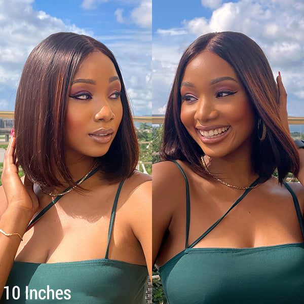 Limited Stocks | Glueless Chestnut Brown Highlights Straight 4x4 Closure Bob Wig - US Only
