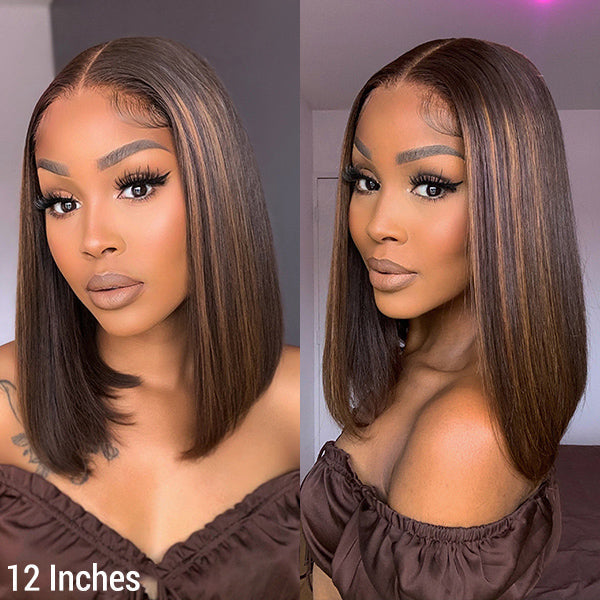 Limited Stocks | Glueless Chestnut Brown Highlights Straight 4x4 Closure Bob Wig - US Only
