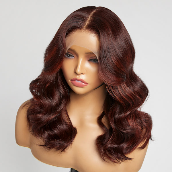 Copper Red Highlight Loose Wave 5x5 Closure Lace Glueless Mid Part Long Wig 100% Human Hair