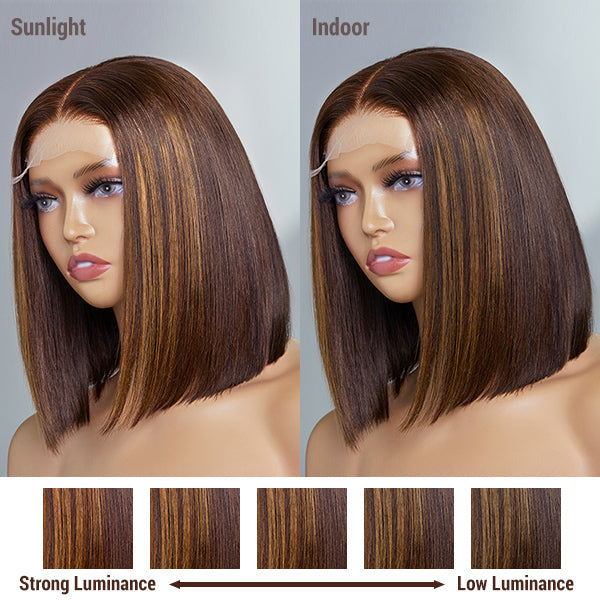 Limited Stocks | Glueless Chestnut Brown Highlights Straight 4x4 Closure Bob Wig - US Only