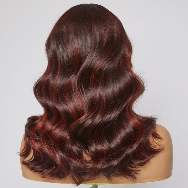 Copper Red Highlight Loose Wave 5x5 Closure Lace Glueless Mid Part Long Wig 100% Human Hair