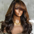 Brown Mix Black / Natural Black C Part Glueless Loose Wave 5x5 Closure Wig with Bangs - US Only