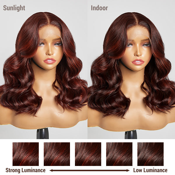 Copper Red Highlight Loose Wave 5x5 Closure Lace Glueless Mid Part Long Wig 100% Human Hair