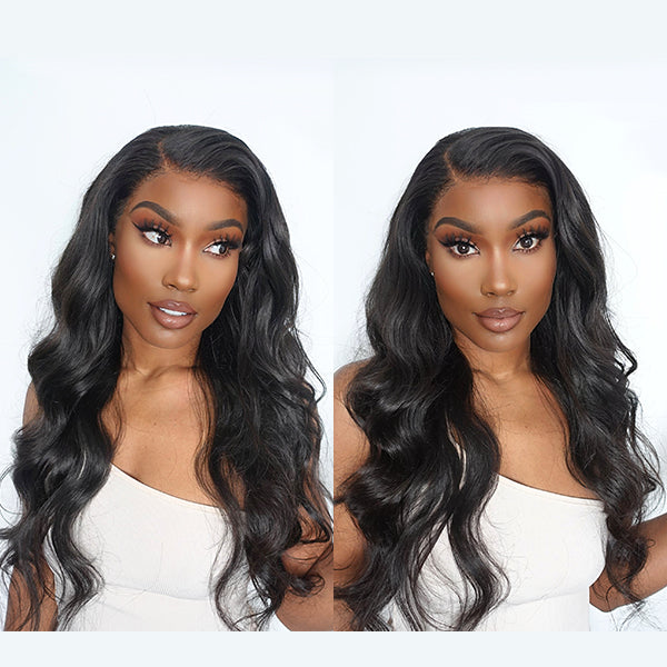 Natural Black Body Wave 13x4 Frontal HD Lace Glueless Side Part Long Wig 100% Human Hair